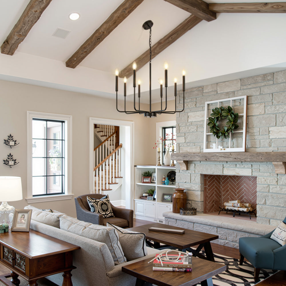 Modern industriell järnljuskrona | 6/8-lampa geometrisk taklampa i svart eller guld | Brick by Brick