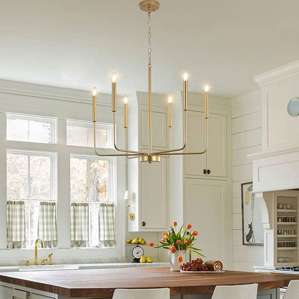 Modern industriell järnljuskrona | 6/8-lampa geometrisk taklampa i svart eller guld | Brick by Brick