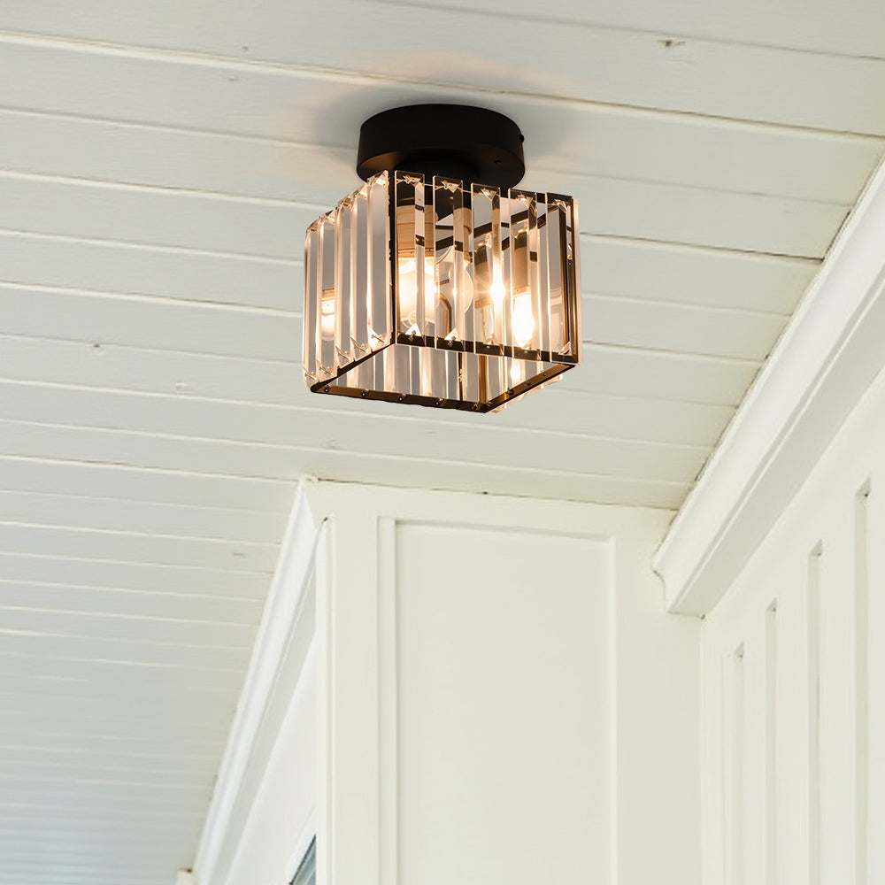 Flush Mount Ceiling Light | Stylish Hallway Fixture | Brass &amp; Crystal