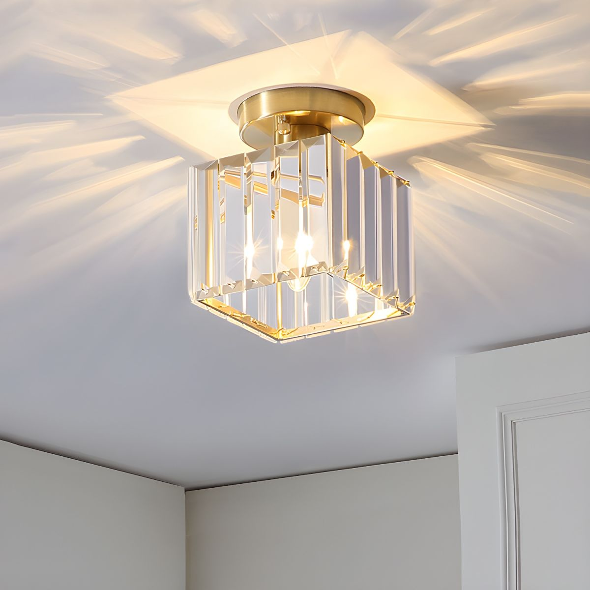 Flush Mount Ceiling Light | Stylish Hallway Fixture | Brass &amp; Crystal