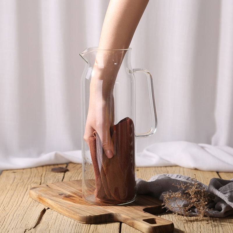 Modern glas vattenkása – värmetålig kanna med lock i rostfritt stål