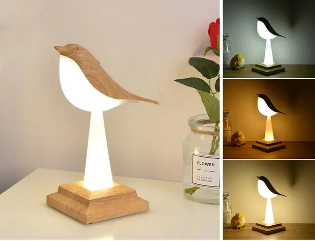NatureGlow - Elegant fågel bordslampa med LED nattljus