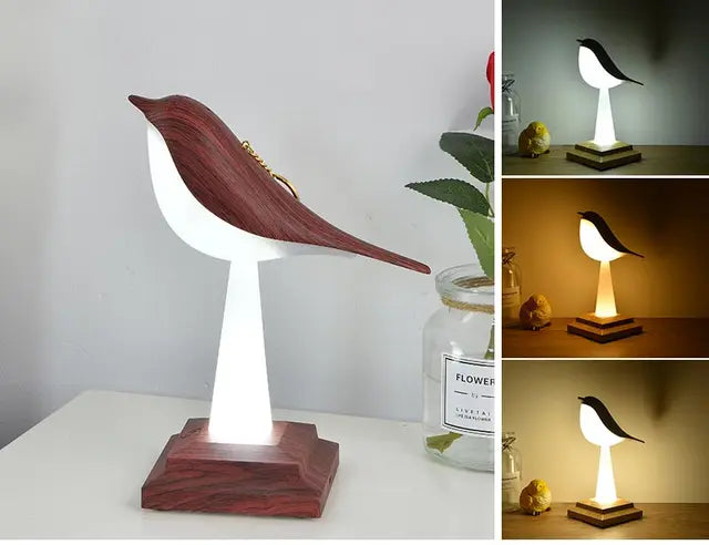 NatureGlow - Elegant fågel bordslampa med LED nattljus