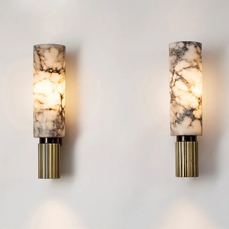 Aura Marmor Vägglampa | Äkta Sten LED Lampa | Varm &amp; Kall Vit | Modern Lyx Belysning