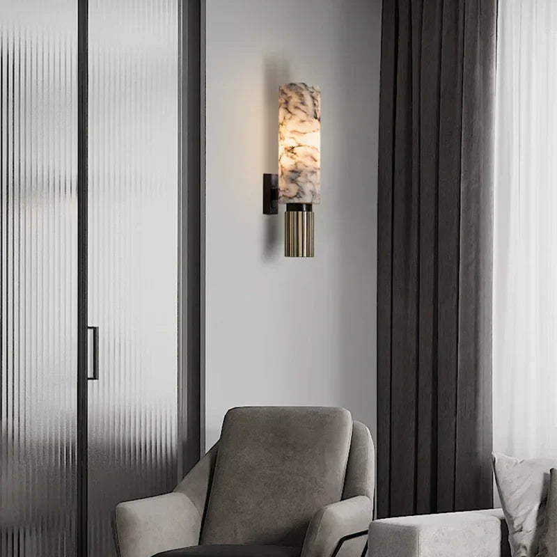 Aura Marmor Vägglampa | Äkta Sten LED Lampa | Varm &amp; Kall Vit | Modern Lyx Belysning