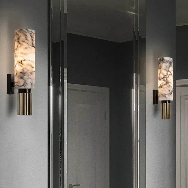 Aura Marmor Vägglampa | Äkta Sten LED Lampa | Varm &amp; Kall Vit | Modern Lyx Belysning