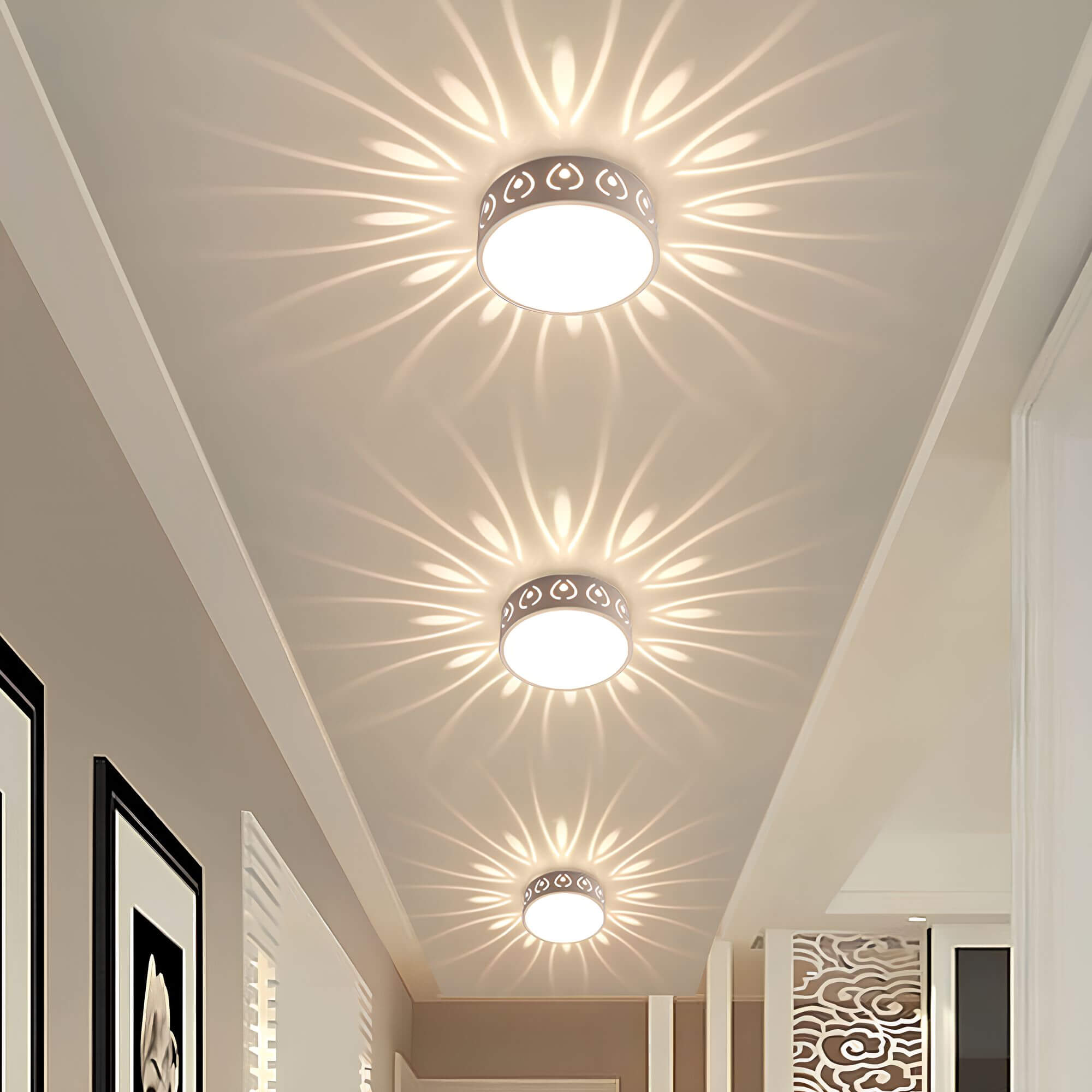 Aurora LED Taklampa - Atmosfärisk Belysning med Eleganta Mönster