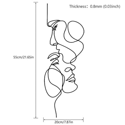 Modern svarta metall ansiktslinjer väggkonst – minimalistisch järnskulptur för stiliga bostadsutrymmen