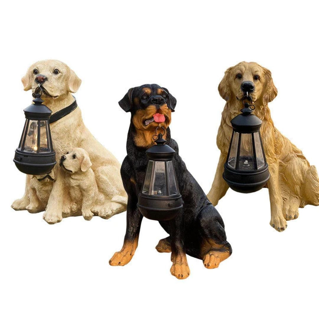 Miljövänlig solhundstaty med LED-lampa – Tillsätter charm till varje trädgård