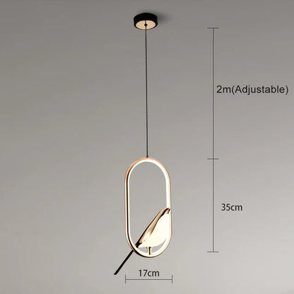 Aviora | Hänglampa med gyllene fågel och LED-ljus