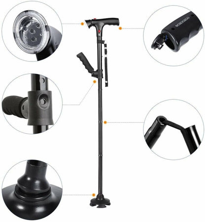 Justerbart hopfällbart käpp med LED-lampa – Gå med självförtroende och säkerhet