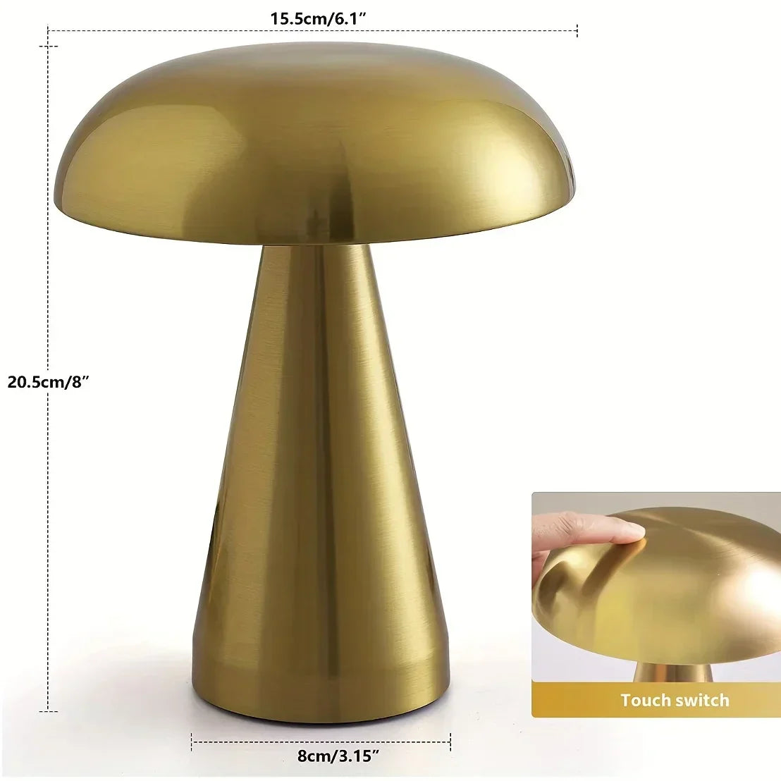 MushroomGlow - Dimbar LED Bordsamp av Metall | Sladdlös &amp; Uppladdningsbar