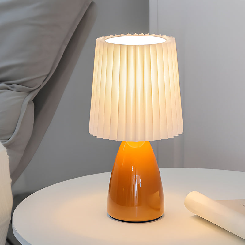 12 tum plisserad tygbordslampa med glasbas och USB-dimmbar lampa