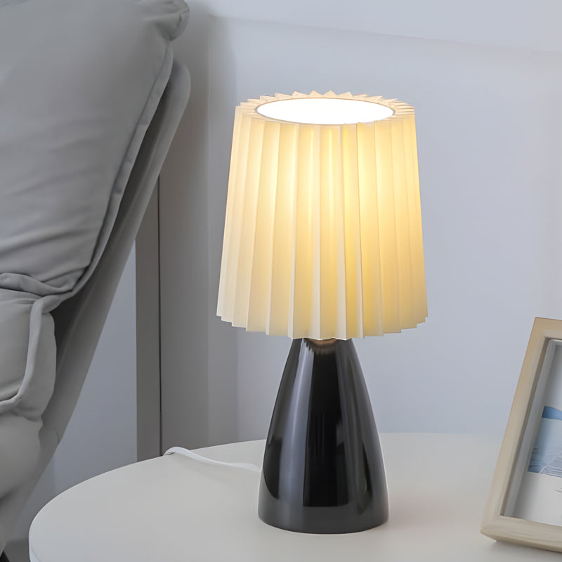 12 tum plisserad tygbordslampa med glasbas och USB-dimmbar lampa