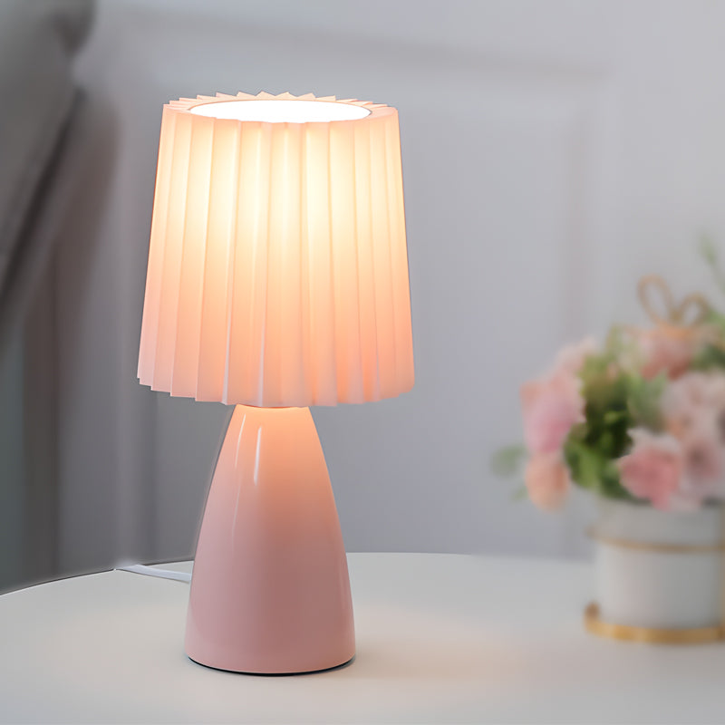12 tum plisserad tygbordslampa med glasbas och USB-dimmbar lampa