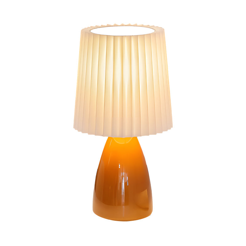 12 tum plisserad tygbordslampa med glasbas och USB-dimmbar lampa