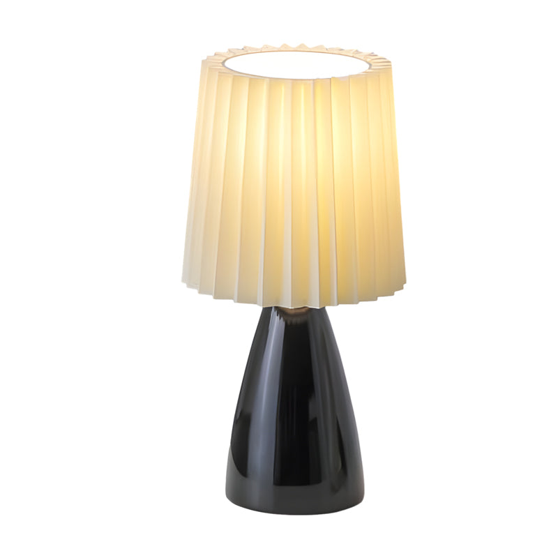 12 tum plisserad tygbordslampa med glasbas och USB-dimmbar lampa
