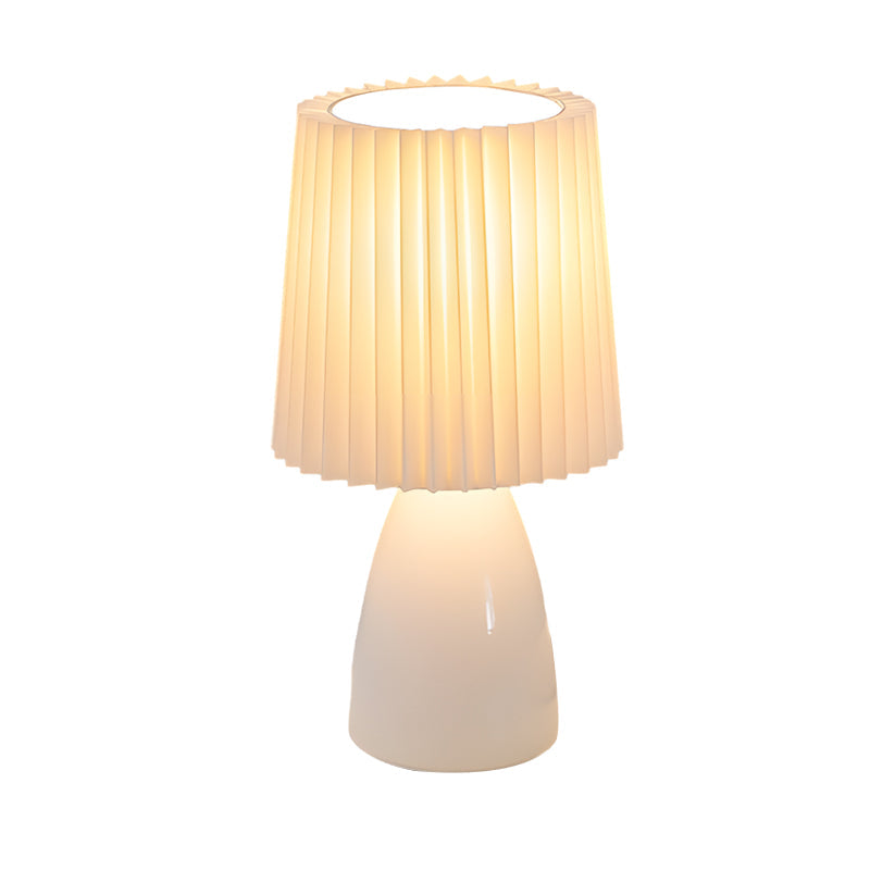 12 tum plisserad tygbordslampa med glasbas och USB-dimmbar lampa