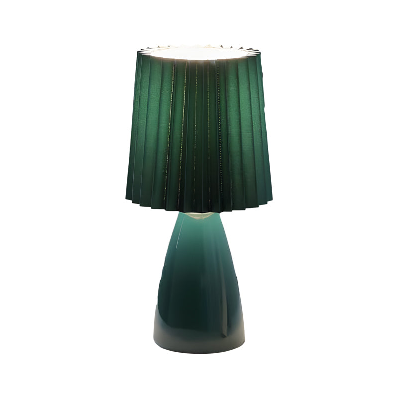 12 tum plisserad tygbordslampa med glasbas och USB-dimmbar lampa