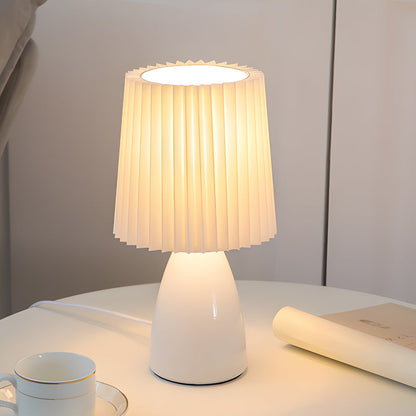 12 tum plisserad tygbordslampa med glasbas och USB-dimmbar lampa