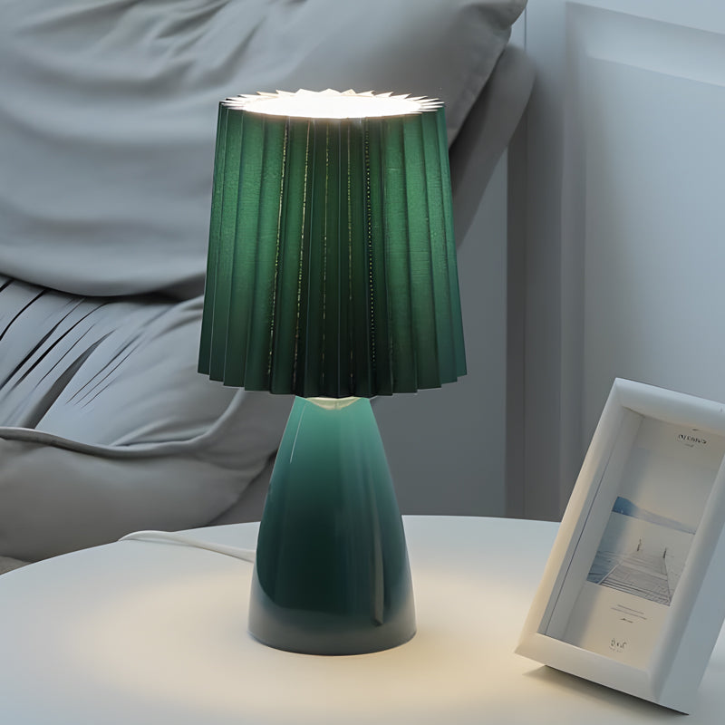 12 tum plisserad tygbordslampa med glasbas och USB-dimmbar lampa