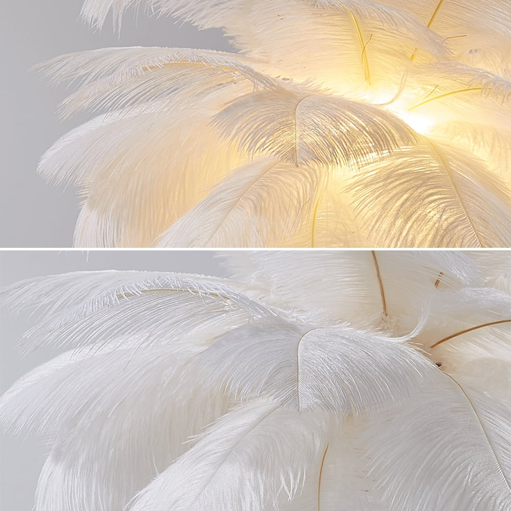 Art Deco Feder Guld Gildad Bords Lampa Med Mjuk Ljus