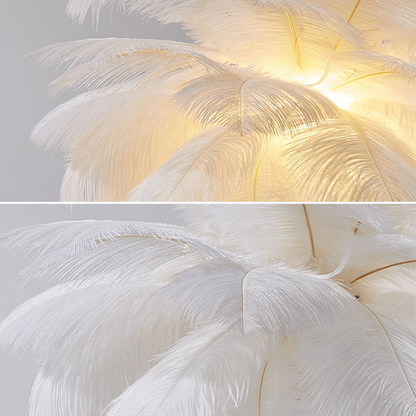 Art Deco Feder Guld Gildad Bords Lampa Med Mjuk Ljus
