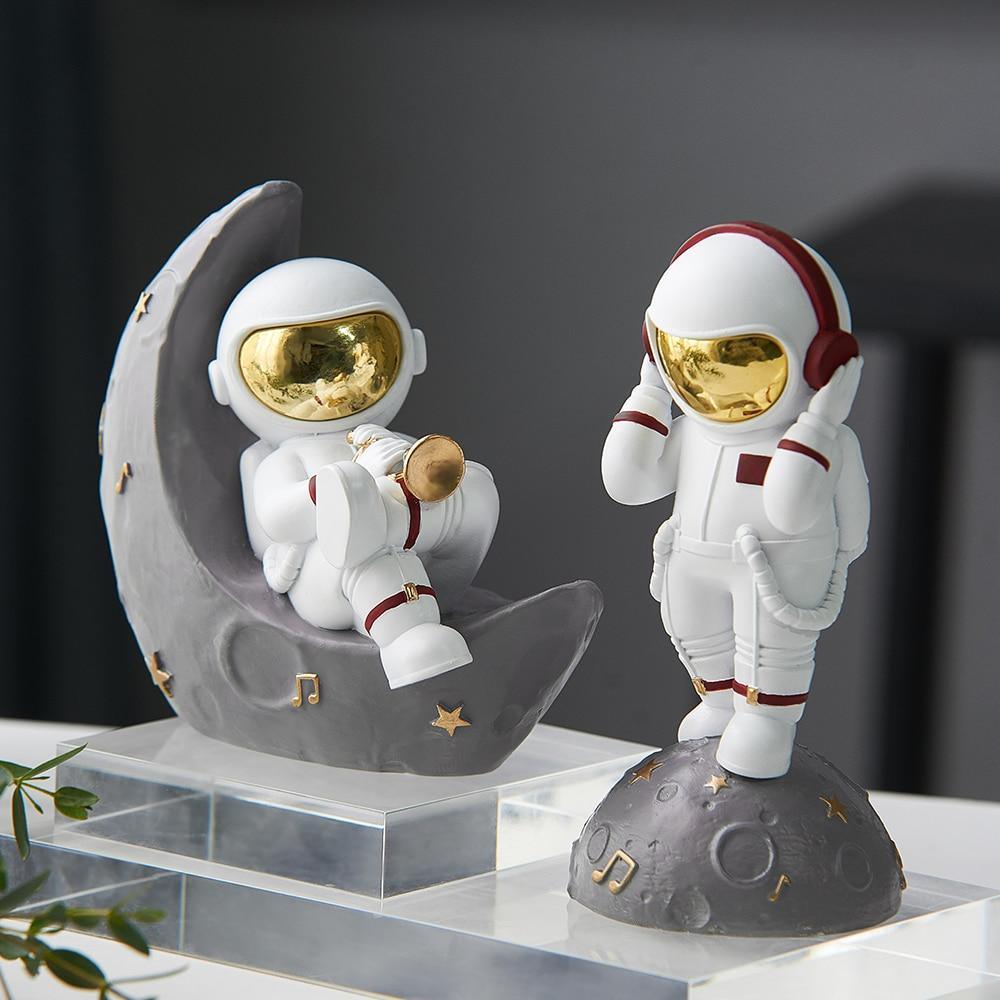Astronaut Musik Instrument Dekor Skulptur för Hem och Kontor
