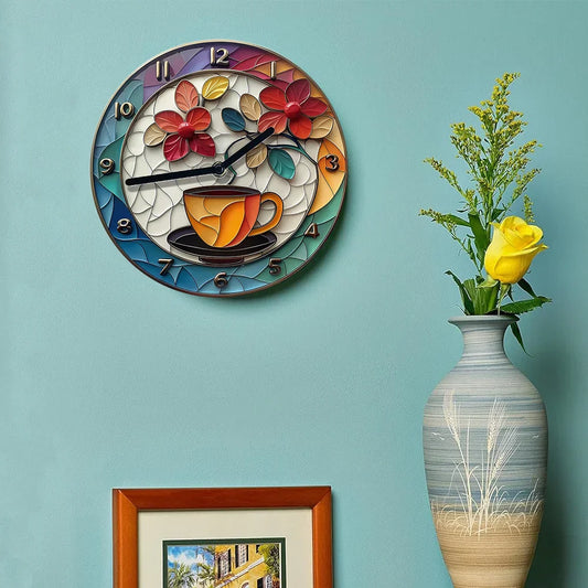 Kaffetema Aluminium Väggklocka Dekor För Kök