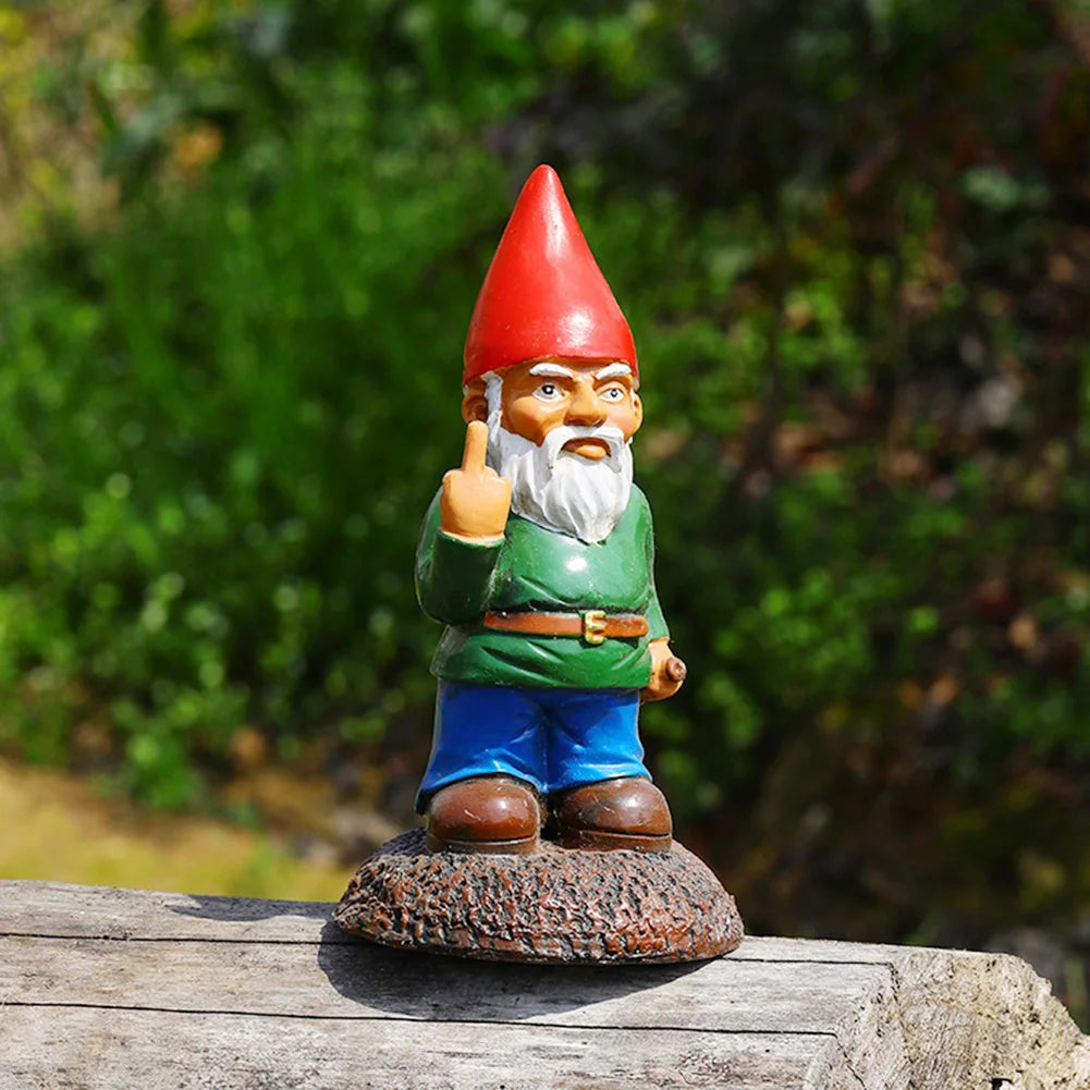 Kreativ Trädgårdstomte Staty med Mittfinger Resin Dekor