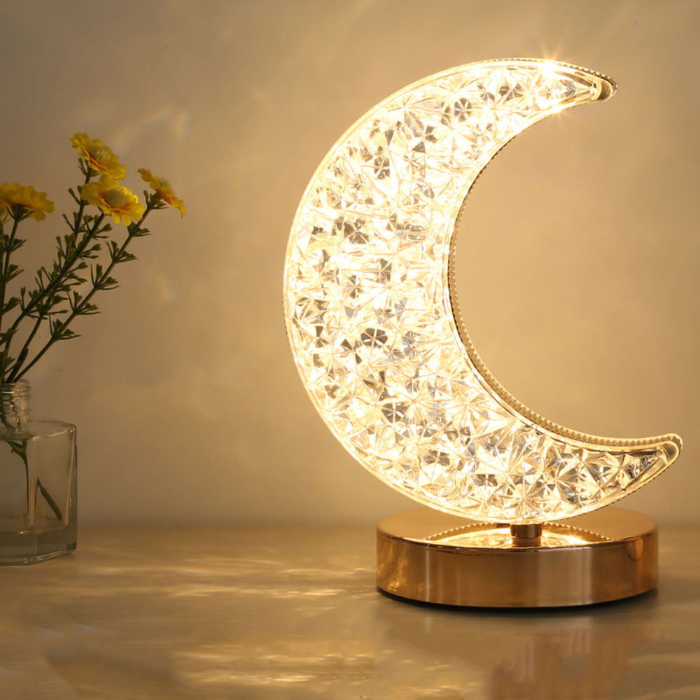 Crystal Crescent Moon Lamp - Förtrollande Nattlampa för Heminredning