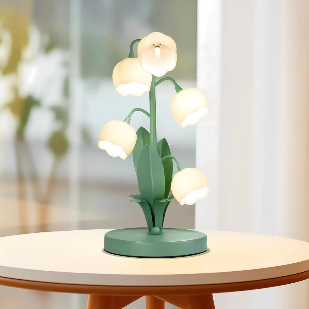 Elegant Bell Orchid Lamp med Mjuk Ljus och Metallisk Finish