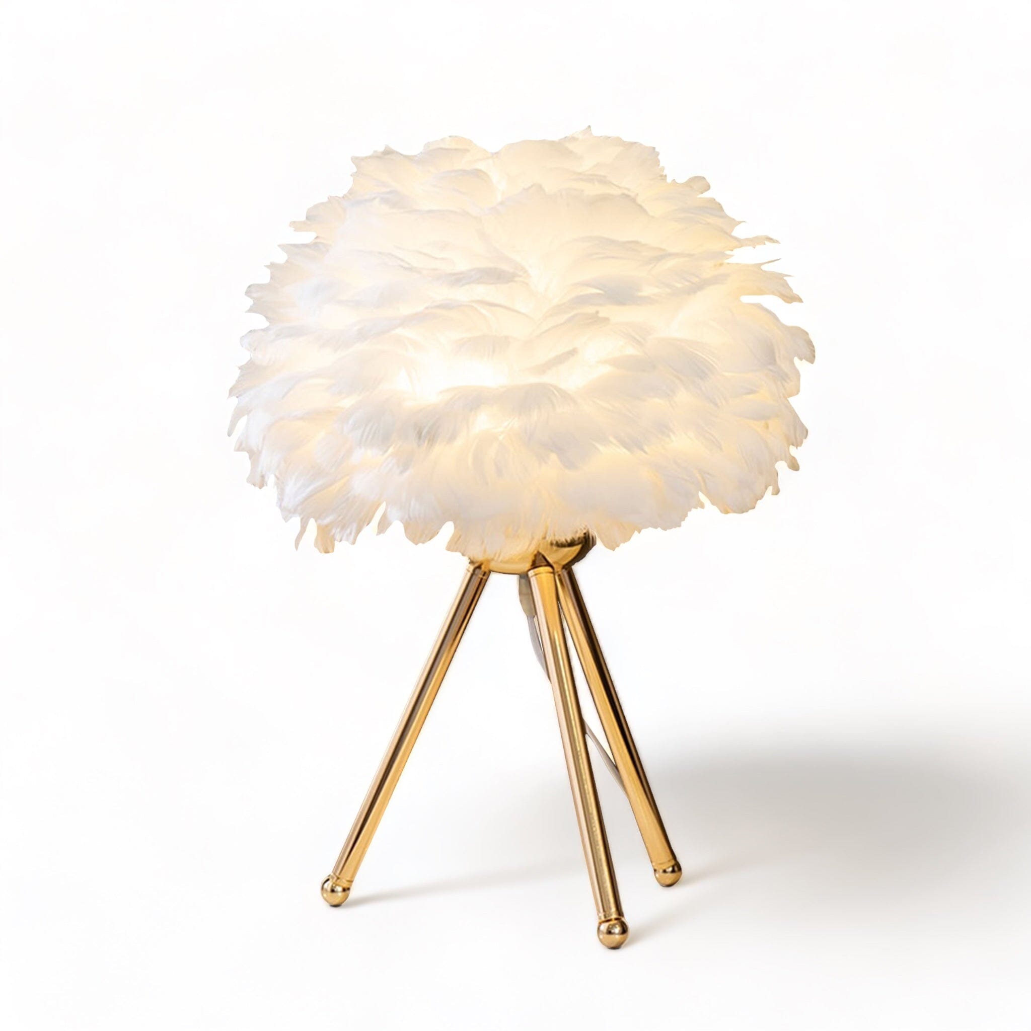 Elegant fjädrar bordslampa med mjukt gyllene ambient ljus