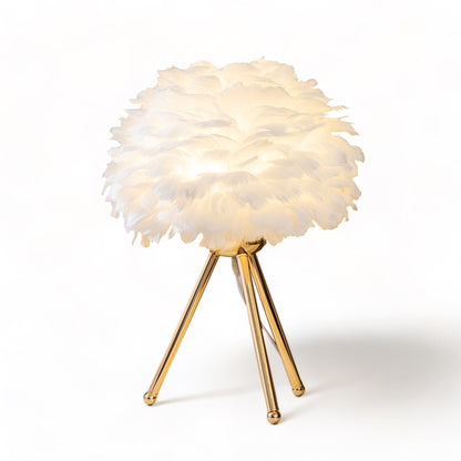 Elegant fjädrar bordslampa med mjukt gyllene ambient ljus