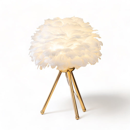 Elegant fjädrar bordslampa med mjukt gyllene ambient ljus