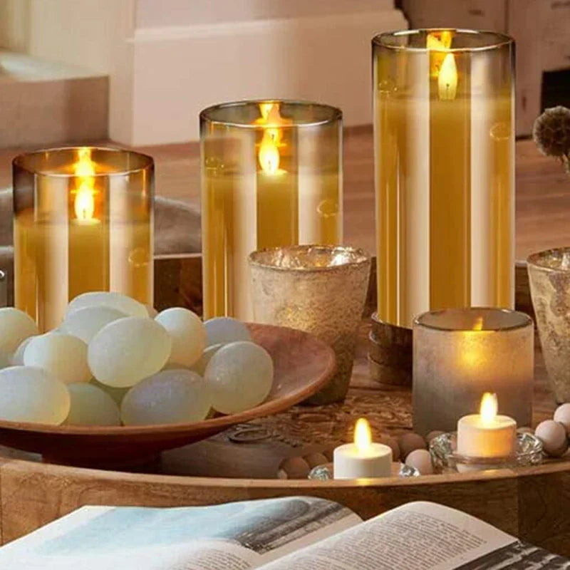 Flameless LED-ljussättning med fjärrkontroll som flimrar