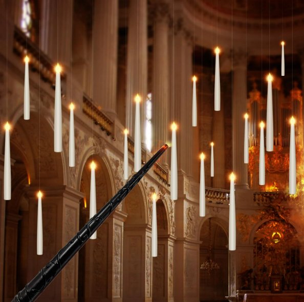 Flytande LED-ljusstake med magisk stav utan låga