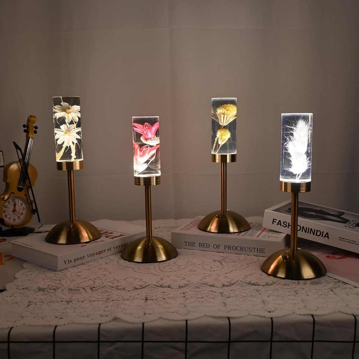 Blomster Bords-lampa med Äkta Blommor för Modern Heminredning