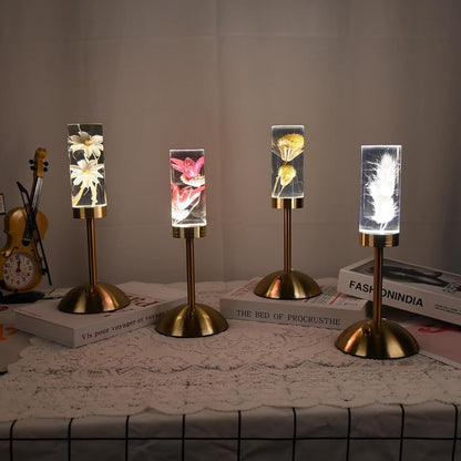 Blomster Bords-lampa med Äkta Blommor för Modern Heminredning