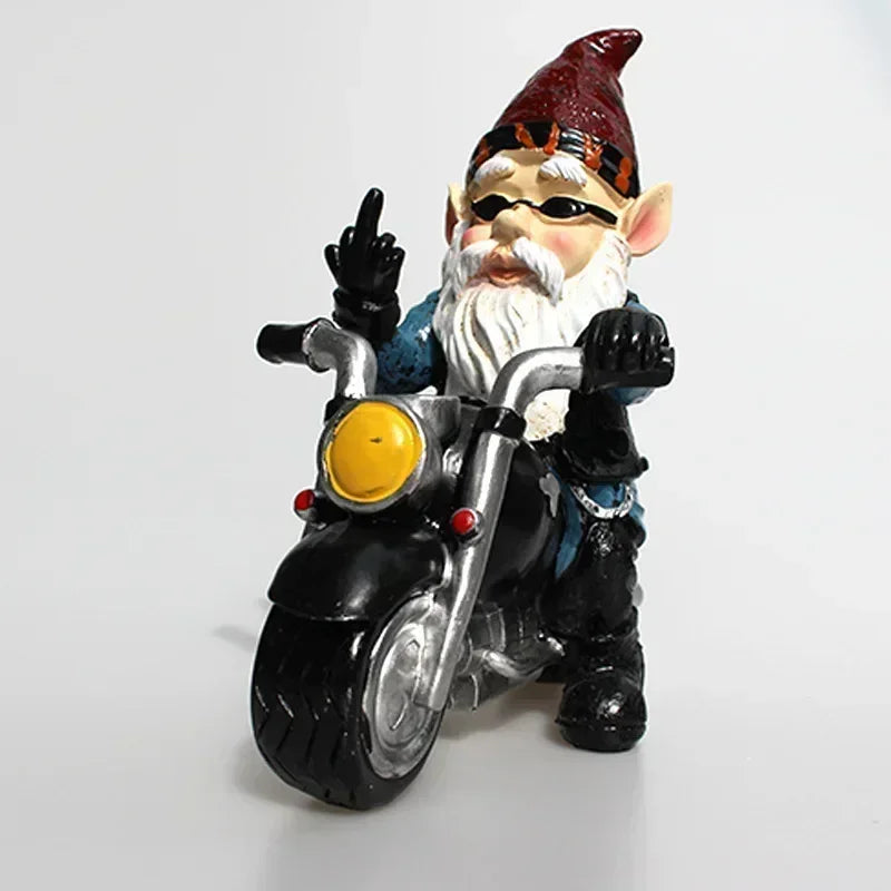 Trädgårdstomte Dvärg Statue Cyklande Gamle Man Resin Dekor