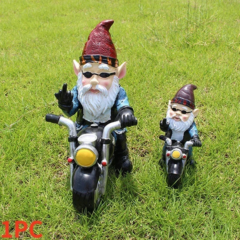 Trädgårdstomte Dvärg Statue Cyklande Gamle Man Resin Dekor