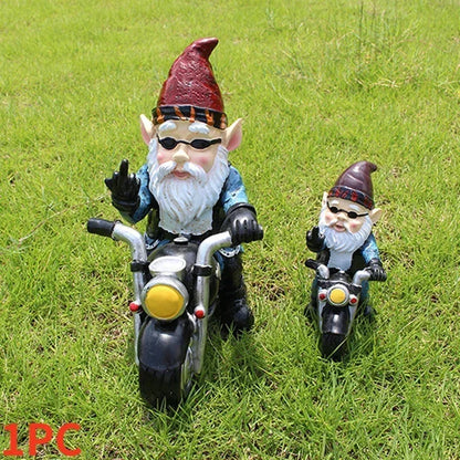 Trädgårdstomte Dvärg Statue Cyklande Gamle Man Resin Dekor