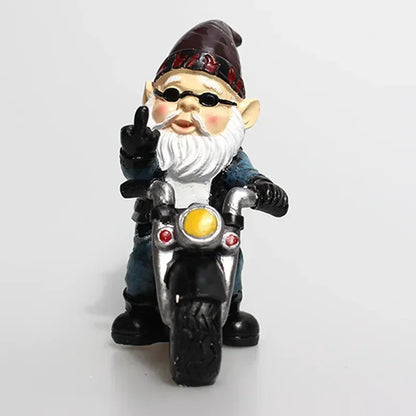 Trädgårdstomte Dvärg Statue Cyklande Gamle Man Resin Dekor