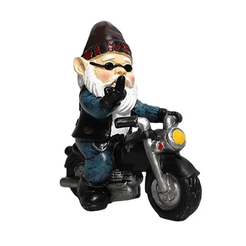Trädgårdstomte Dvärg Statue Cyklande Gamle Man Resin Dekor