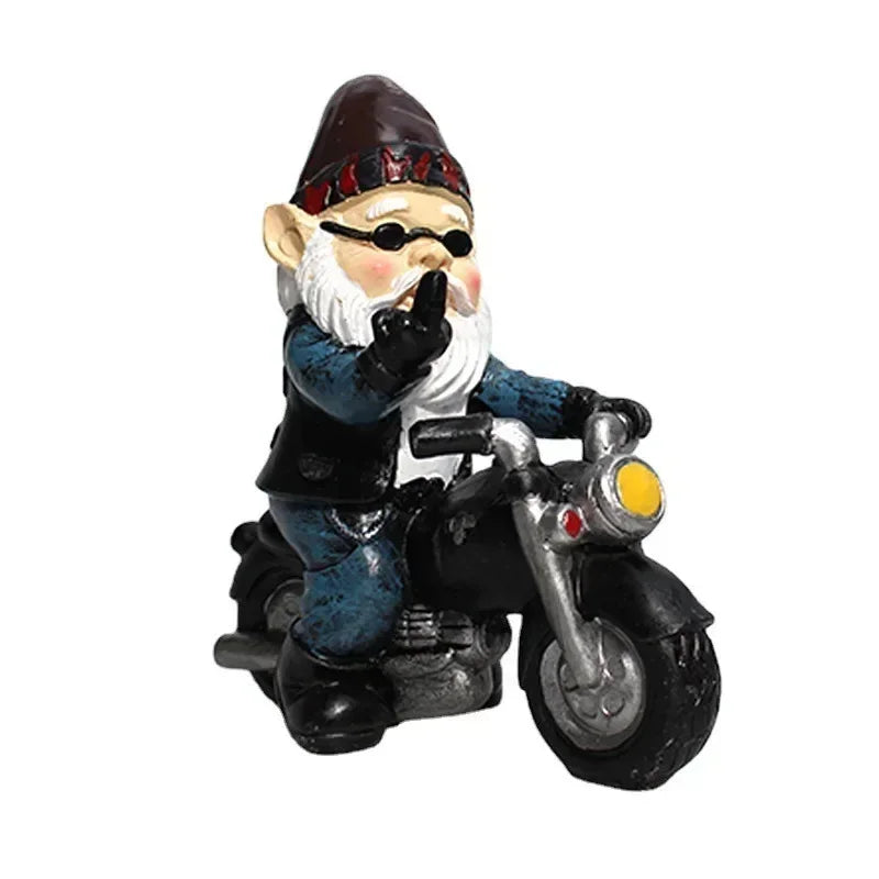 Trädgårdstomte Dvärg Statue Cyklande Gamle Man Resin Dekor