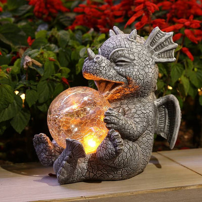 Trädgårdsstaty - Draconis - Solbelysning - Harpiks Draakstaty lampa