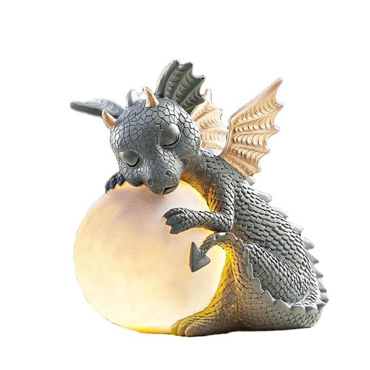 Trädgårdsstaty - Draconis - Solbelysning - Harpiks Draakstaty lampa