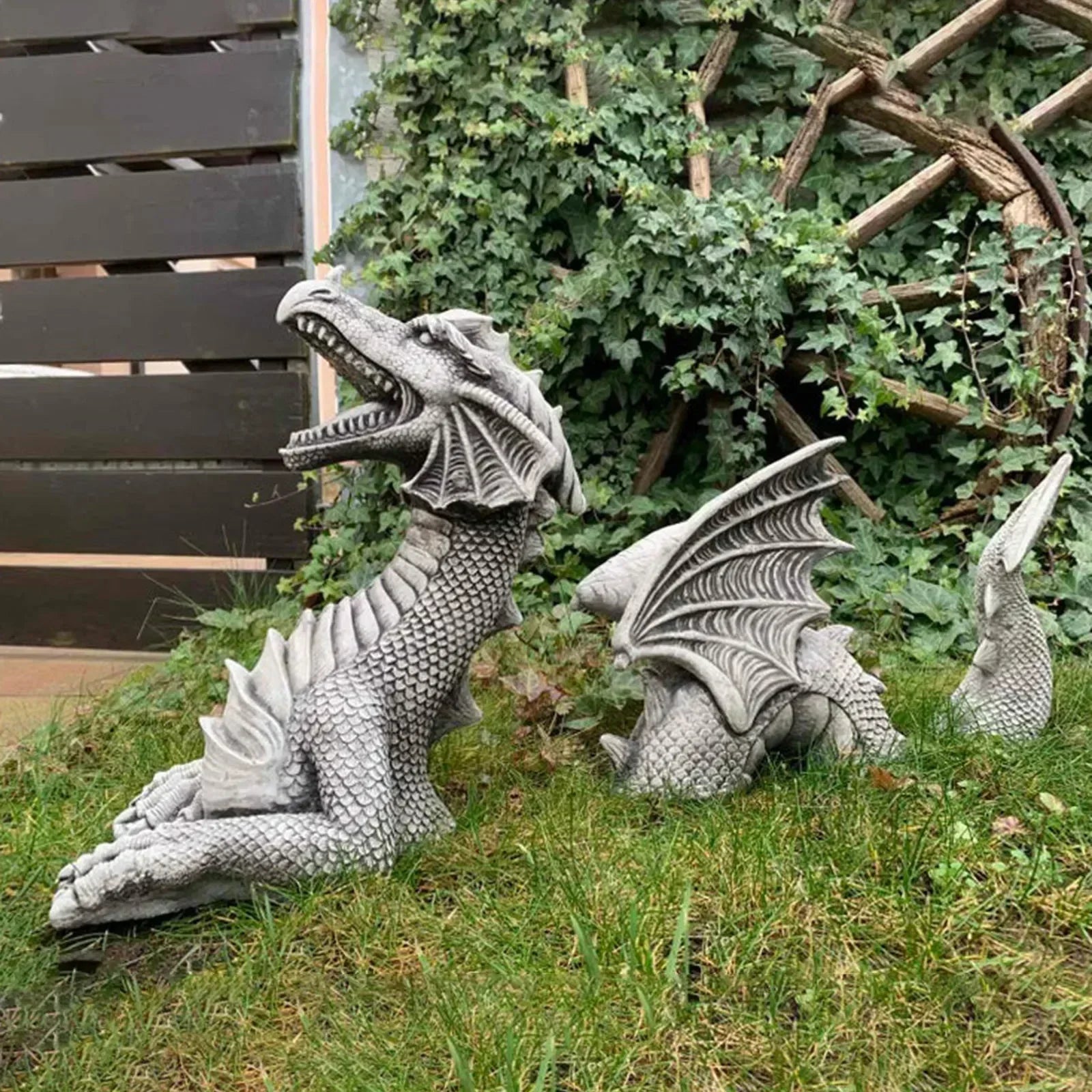 Giant Wooden Dragon Sculpture for Gothic Garden Decor