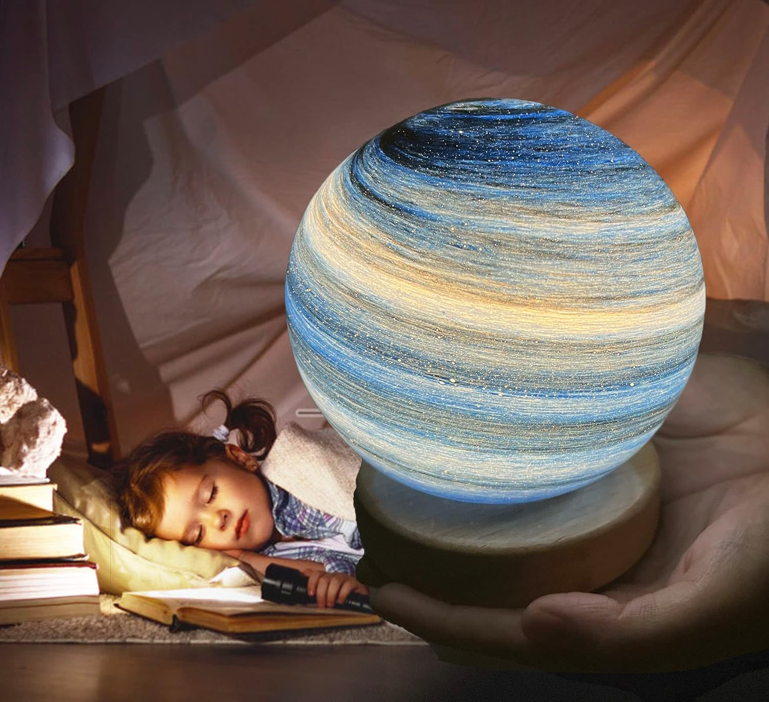 Glass Moon Sphere Night Light För Heminredning Atmosfär