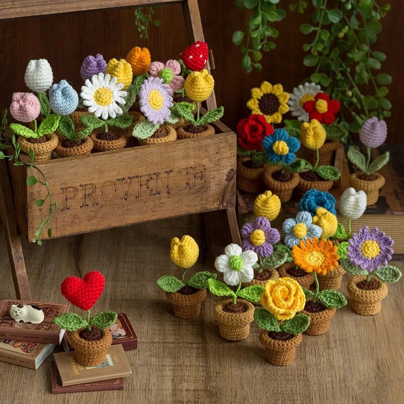 Crochet Blomkruka Dekoration Med Keramisk Bas